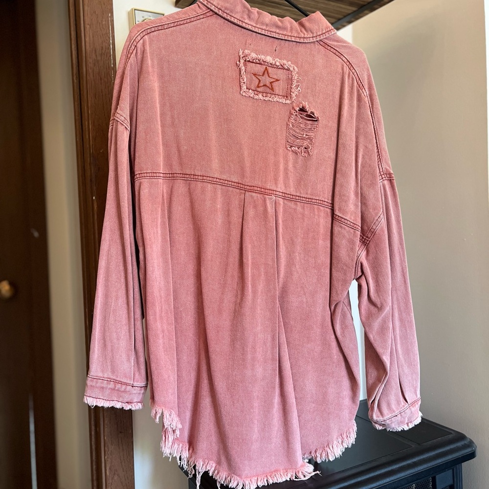 Pink Red Ripped Button Jacket - Picture 4 of 9